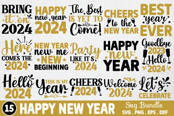 Happy New Year Svg Bundle: Perfect for Graphics and Crafts
