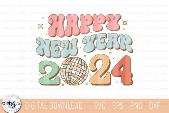 Retro Happy New Year 2024 SVG for Graphics and Crafts